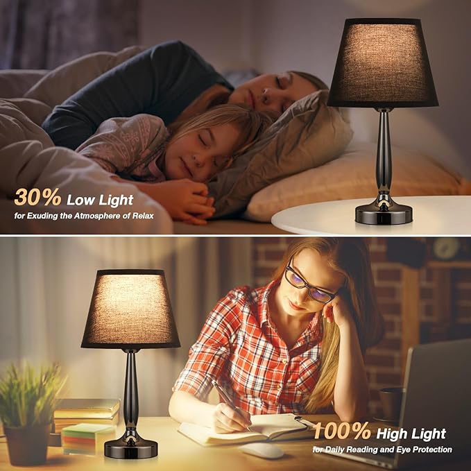 Kakanuo Touch Bedside Lamp for Bedroom with USB C Port, Small Touch Table Lamp with 2 USB Charging Ports, 3 Way Dimmable Nightstand Lamp for Living Room and Office - Black (LED Bulb Included) - LeafyLoom