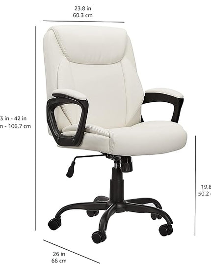 Amazon Basics Classic Puresoft PU Padded Mid-Back Office Computer Desk Chair with Armrest - Cream, 26"D x 23.75"W x 42"H - LeafyLoom