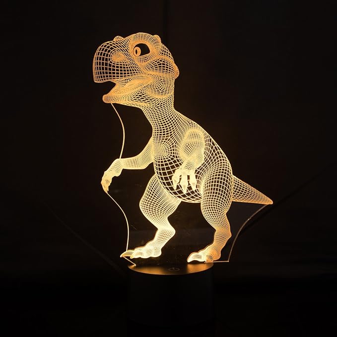 Night Lights for Kids Dinosaur 3D Night Light Lamp Wiscky 7 LED Colors Changing Touch Table Desk Lamps Decorative Lighting Pretty Cool Toys Gifts Birthday Holiday Xmas for Baby Nursery Toddler Friends - LeafyLoom