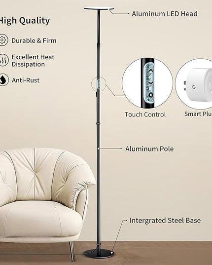 chiphy Floor Lamp, 76'' Tall Lamp, 40W 3500LM 30000Lux Super Bright Floor Lamp, Dimmable Brightness, with Smart Plug, for Living Room Bedroom Office - LeafyLoom