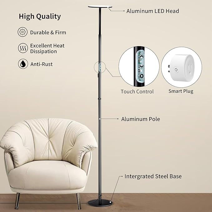 chiphy Floor Lamp, 76'' Tall Lamp, 40W 3500LM 30000Lux Super Bright Floor Lamp, Dimmable Brightness, with Smart Plug, for Living Room Bedroom Office - LeafyLoom