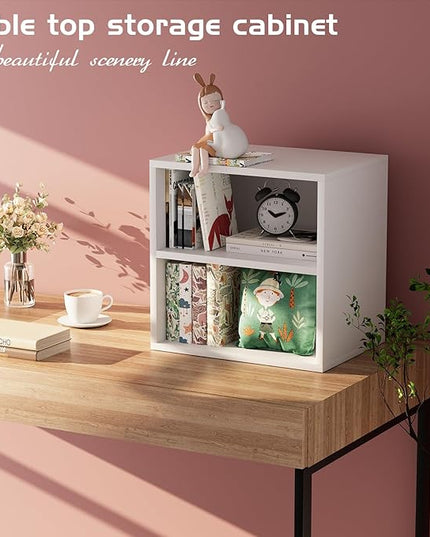 Storage Cube 2 Tiers White Stackable Storage Shelf, Cubby Organizer Wooden Display Shelf Closet Organizer,Modern Cubical Bookcase Compact Storage Cabinet for Living Room Bedroom Office - LeafyLoom