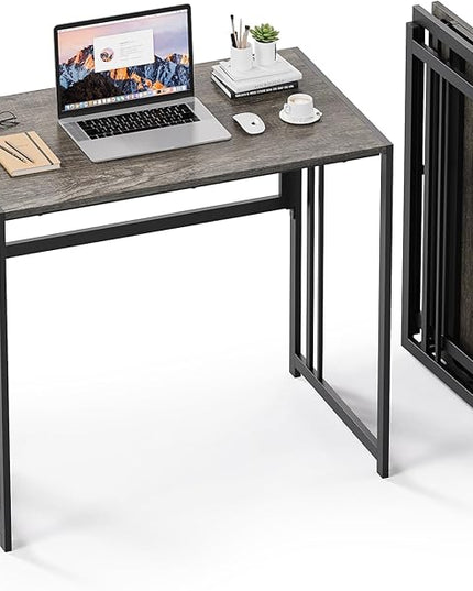 Folding Desk 32'' Computer Desk No Assembly Required Foldable Table Space Saving Writing Workstation for Home Office, Dark Grey - LeafyLoom