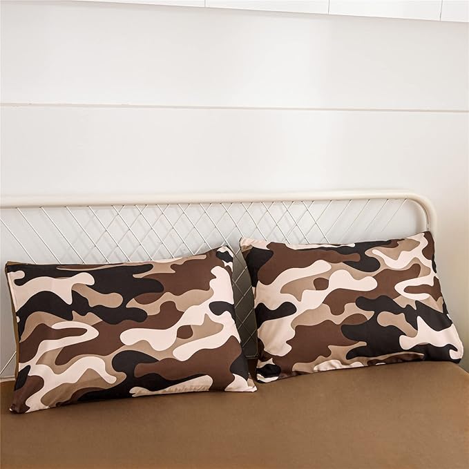 Meeting Story Camouflage Bedding Set, Colorful Pattern Style Queen Comforter Set, 3 PCS One Comforter and Two Pillowcases in One Bag, All Season Bedspread for Kids Teens Adults (Coffee, Full) - LeafyLoom