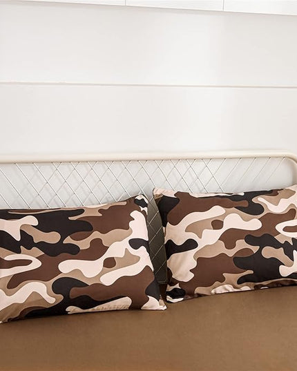 Meeting Story Camouflage Bedding Set, Colorful Pattern Style Queen Comforter Set, 3 PCS One Comforter and Two Pillowcases in One Bag, All Season Bedspread for Kids Teens Adults (Coffee, Twin) - LeafyLoom