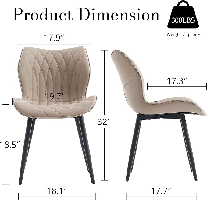 YOUNIKE Dining Chairs Set of 2, Upholstered Leather Kitchen Dining Room Chairs, Modern Living Room Bedroom Side Chairs with Wide Curved Back and Metal Legs, Kitchen Chairs Khaki Taupe - LeafyLoom