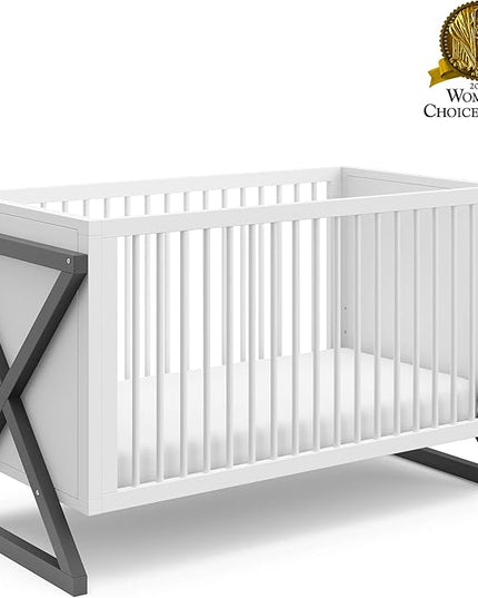 Storkcraft Equinox 3-in-1 Convertible Crib (Gray) – Easily Converts to Toddler Bed and Daybed, 3-Position Adjustable Mattress Support Base, Modern Two-Tone Design for Contemporary Nursery - LeafyLoom