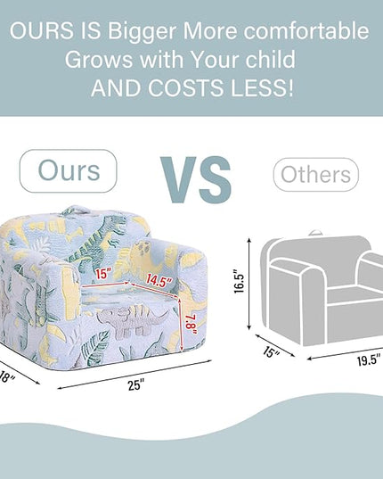 Tiita Kids Sofa, Children Couch with Carrying Handle & Side Pockets, Kids Foam Chair, Toddler Armrest Chair, Lightweight Children Sofa Chair, Kids Read Sofa for Girl or Boy (Grey Dinosaur) - LeafyLoom