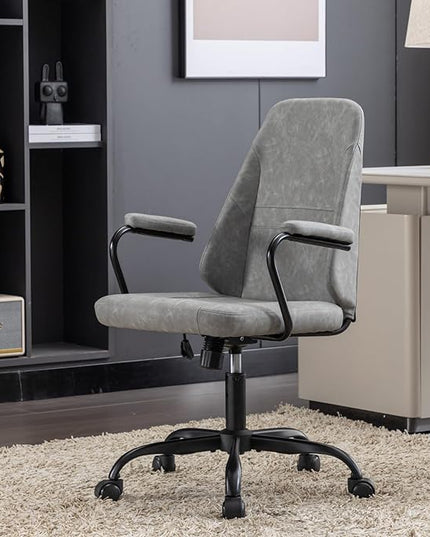 Executive Office Chair, Home Office Desk Chair, Mid Back PU Leather Desk Chair, 360° Swivel Computer Chair, Height Adjustable Tilt Vanity Task Chair for Office, Reading Meeting Room - LeafyLoom