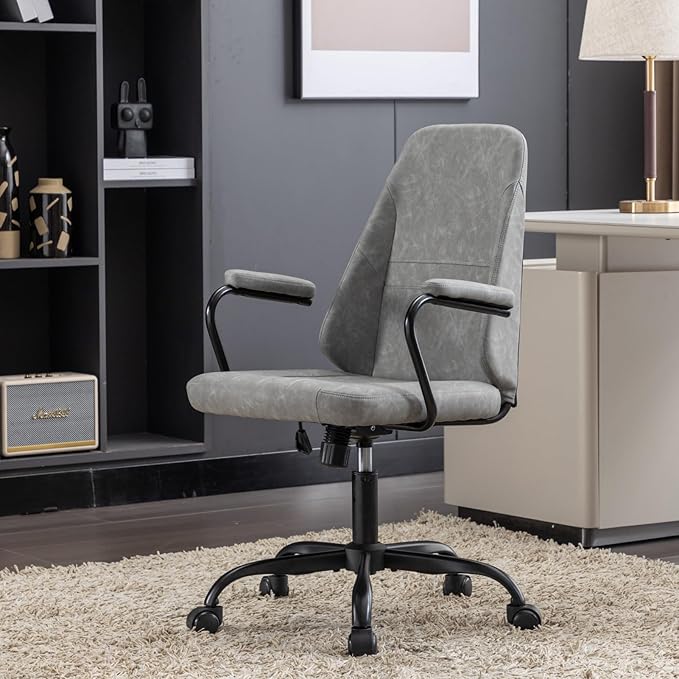 Executive Office Chair, Home Office Desk Chair, Mid Back PU Leather Desk Chair, 360° Swivel Computer Chair, Height Adjustable Tilt Vanity Task Chair for Office, Reading Meeting Room - LeafyLoom