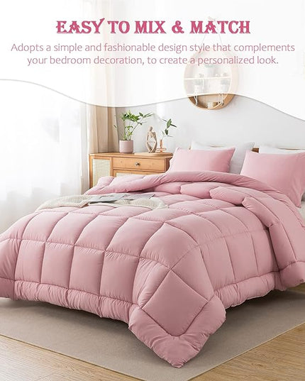 WhatsBedding Pink Comforter Set King, Lightweight All Season Soft Down Alternative Bed Comforter, 3 Pieces Bedding Set with 2 Pillowcases, King Size, 102"x90" - LeafyLoom