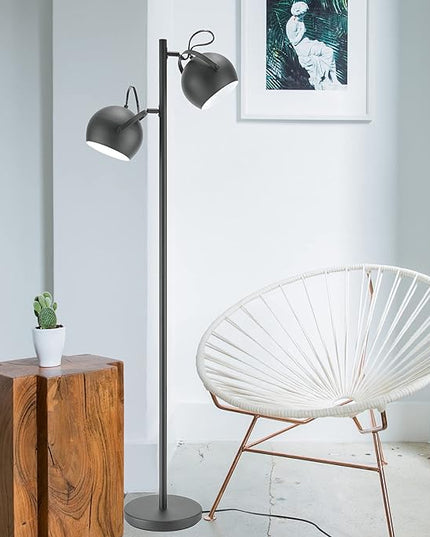 Globe Electric 67518 61" 2-Light Floor, Matte, Adjustable Lamp Heads, in-Line On Off Foot Switch, Miles (Black) - LeafyLoom