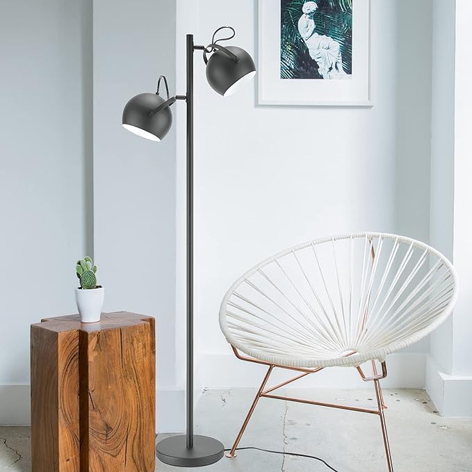 Globe Electric 67518 61" 2-Light Floor, Matte, Adjustable Lamp Heads, in-Line On Off Foot Switch, Miles (Black) - LeafyLoom