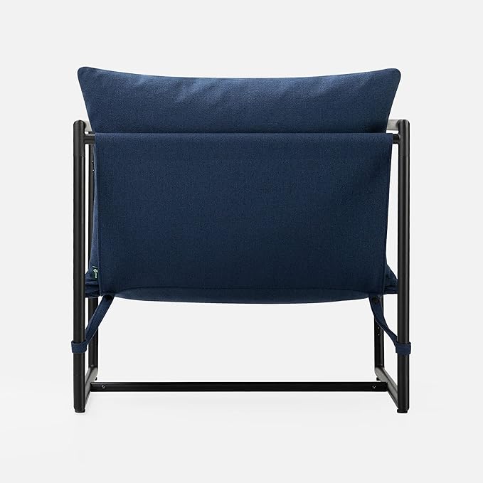 ZINUS Aidan Sling Accent Chair / Metal Framed Armchair with Shredded Foam Cushioning, Navy - LeafyLoom