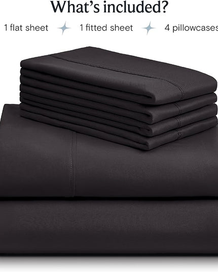 LuxClub 6 PC Full Sheet Set, Breathable Luxury Bed Sheets, Deep Pockets 18" Eco Friendly Wrinkle Free Cooling Bed Sheets Machine Washable Hotel Bedding Silky Soft - Black Full - LeafyLoom