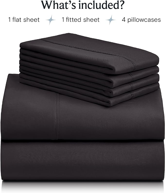 LuxClub 6 PC King Sheet Set, Breathable Luxury Bed Sheets, Deep Pockets 18" Wrinkle Free Cooling Bed Sheets Machine Washable Hotel Bedding Silky Soft - Black King - LeafyLoom