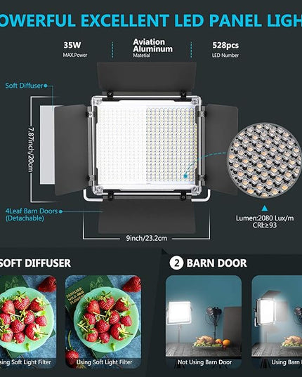 Neewer 2-Pack 530 LED Video Lighting Kit with APP Control, Dimmable Bi-Color 3200K~5600K Video Light with U Bracket, Barndoor, Stand and Bag for Photography/YouTube/Live Streaming/Zoom Meeting Neewer