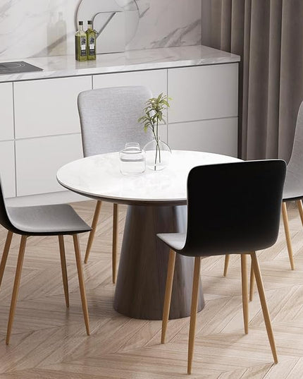 Wonder Comfort Set of 4 with Wood-Like Oka Metal Legs, Fabric Armless Accent Dining Room Side-Chair with Black Leather, Gray, PU Back - LeafyLoom