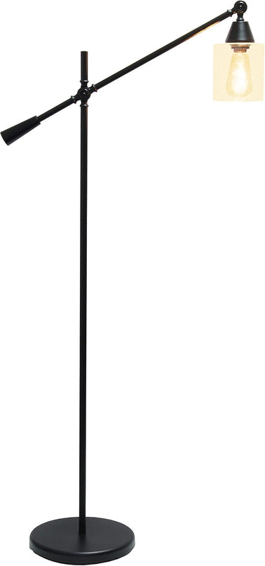 Elegant Designs LF1030-BLK Pivot Arm Glass Shade Floor Lamp, Black - LeafyLoom