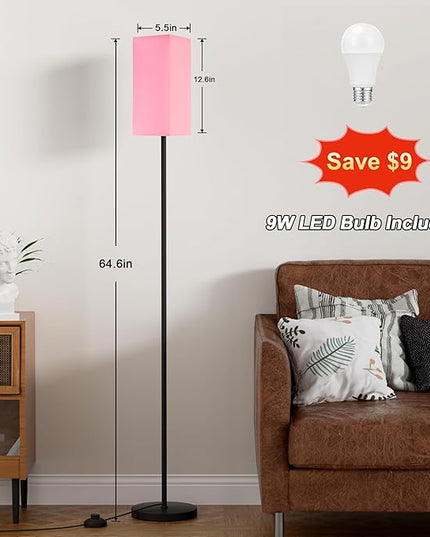 Ambimall Remote Control Floor Lamp, Stepless Dimmable, 64 Inches Tall, Include 9W Bulb, Standing Lamp for Living Room Bedroom Office (Pink & Black) - LeafyLoom
