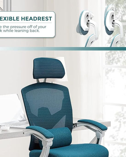 edx Ergonomic Office Chair, Reclining High Back Mesh Chair, Computer Desk Chair, Swivel Rolling Home Task Chair with Lumbar Support Pillow, Adjustable Headrest, Retractable Footrest and Armrests - LeafyLoom
