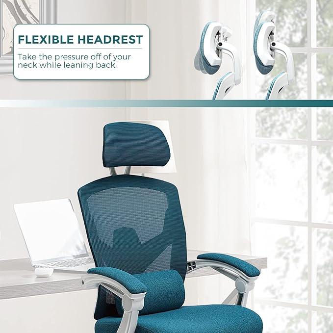 edx Ergonomic Office Chair, Reclining High Back Mesh Chair, Computer Desk Chair, Swivel Rolling Home Task Chair with Lumbar Support Pillow, Adjustable Headrest, Retractable Footrest and Armrests - LeafyLoom