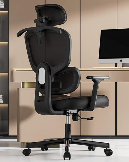 Office Chair, Ergonomic Desk Chair, High Back Desk Chair, Big and Tall Reclining Comfy Home Office Chair with Lumbar Support Breathable Mesh Computer Chair Adjustable Armrests - LeafyLoom