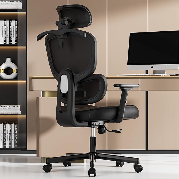 Office Chair, Ergonomic Desk Chair, High Back Desk Chair, Big and Tall Reclining Comfy Home Office Chair with Lumbar Support Breathable Mesh Computer Chair Adjustable Armrests - LeafyLoom