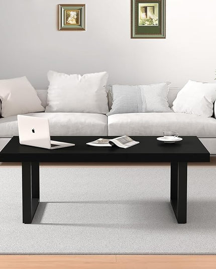 IBF Black Coffee Table, Minimalist Industrial Wooden Center Table, Modern Simple Rectangle Living Room Table, Farmhouse Wood and Metal Cocktail Coffee Table for Home Bedroom Office, Black Oak, 39 inch - LeafyLoom