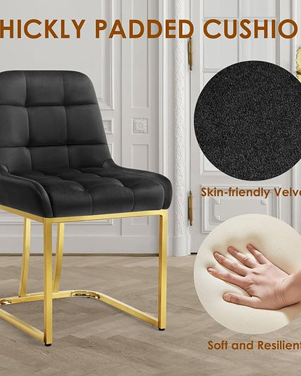 STARY Upholstered Velvet Armless Dining Room Chairs with Gold Metal Legs for Kitchen Restaurant, Black- Set of 4 - LeafyLoom