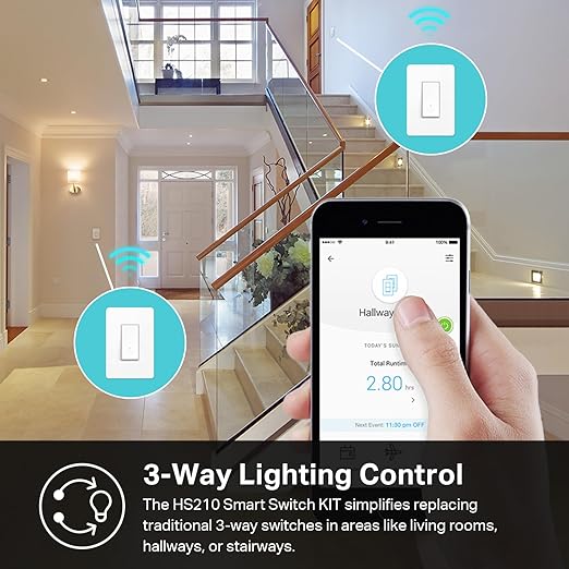Kasa Smart 3 Way Switch HS210 KIT, Needs Neutral Wire, 2.4GHz Wi-Fi Light Switch works with Alexa and Google Home, UL Certified, No Hub Required, White,2 Count (Pack of 1) KasaSmartbyTP-Link