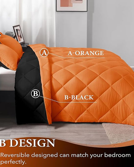 downluxe Twin Comforter Set - Orange and Black Twin Comforter, Soft Bedding Sets for All Seasons -2 Pieces - 1 Comforter (66"x92") and 1 Pillow Sham(20"x26") - LeafyLoom
