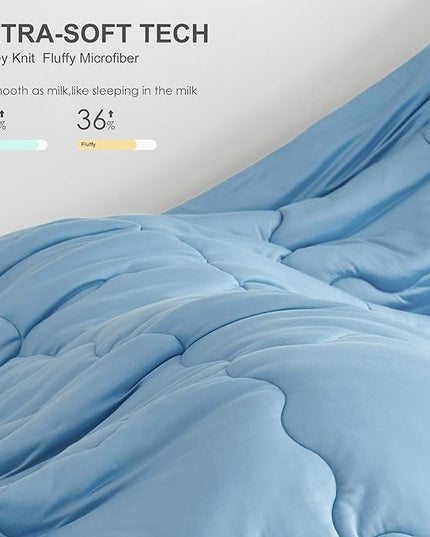 COTTEBED Reversible Light Blue and Grey Bed Comforter Twin Set, Jersey Knit T-Shirt Feel Ultra-Soft Lightweight Bedding Blanket Quilt & Pillowcase for Kid Boy Girl College Dorm All Season(Twin/TwinXL) - LeafyLoom