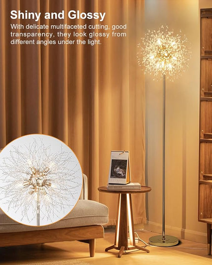 Modern Crystal Floor Lamp (9-Light, 70-Inch, Gold), Standing Lamp with Footswitch, LED Floor Lamp for Living Room, Girls Room, Bedroom, Dresser, Office (Bulbs NOT Included) - LeafyLoom