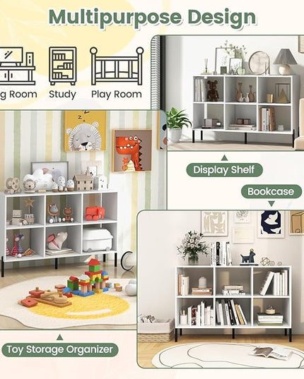 LOKO 6 Cube Bookcase, 3-Tier Floor Open Bookshelf with 5 Metal Legs, Cube Storage Organizer with Adjustable Shelves, Modern Display Shelving for Living Room, Study, Bedroom, Office (white) - LeafyLoom