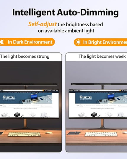 Quntis LED Desk Lamp, Eye-Care Architect Clamp Desk Lights for Home Office, 31.5'' Wide Bright Office Lighting with Auto-Dimming, Dimmable Table Light, 2H Timer Task Lamp for Workbench Monitor Drawing - LeafyLoom