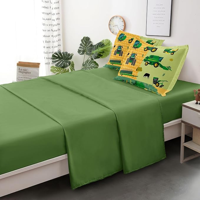 Twin Construction Bedding Set for Boys Kids Farm Tractor Bedding 4 Pieces Cars Twin Comforter Set for Boys, Twin Truck Bed in a Bag Set Boys - LeafyLoom