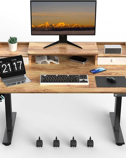 48×30 Inch Electric Standing Desk with 2 Drawers, Adjustable Height Widened Stand Up Desk with Storage Shelf, Sit to Stand Ergonomic Workstation for Home Office - LeafyLoom
