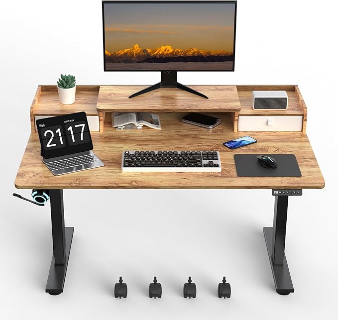 48×30 Inch Electric Standing Desk with 2 Drawers, Adjustable Height Widened Stand Up Desk with Storage Shelf, Sit to Stand Ergonomic Workstation for Home Office - LeafyLoom