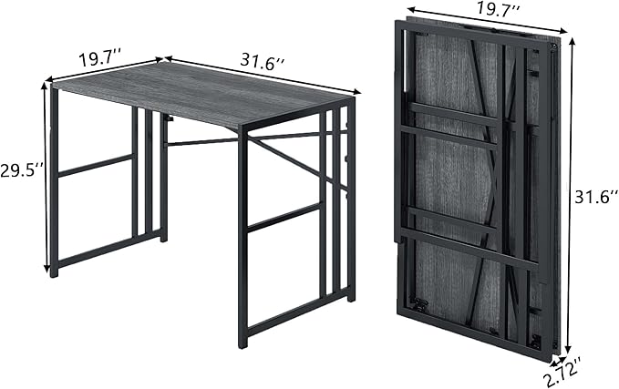 31 Inch Folding Small Computer Desk, Foldable Space-Saving Home Office Table, Simple Study Writing Gaming Workstation for Small Space, No Assembly Needed, Grey Oak - LeafyLoom