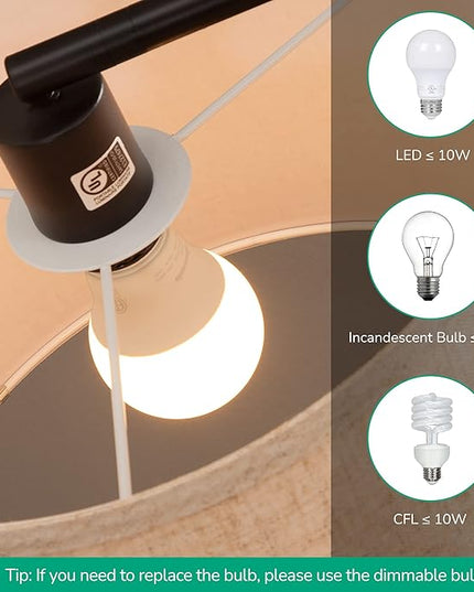 EDISHINE Modern Black Arched Floor Lamp, Metal Standing Arc Lamp with Foot Switch, Corner Reading Light with Hanging Lampshade for Living Room, Bedroom, Home Office, Study Room, Reading Corner - LeafyLoom