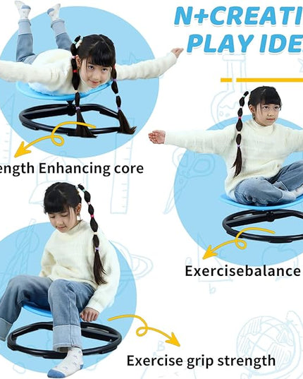 Sensory Spinning Chair for Kids, Autistic Childs Swivel Chair, Sit and Spin Toy, Training Body Coordination, Metal Base Non-Slip Indoor and Outdoor Activity Spins Toys (Round-Blue) - LeafyLoom