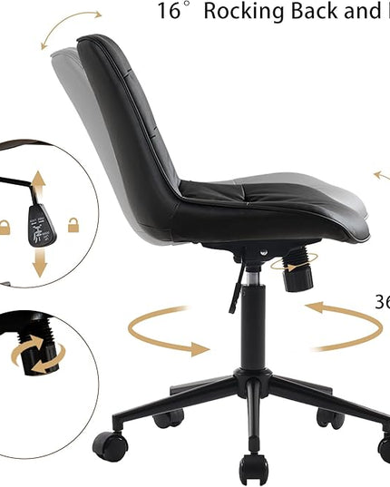 Kidol & Shellder Armless Office Chair Desk Chair Comfy Makeup Vanity Chair with Back Ergonomic Swivel Chair Home Office Desk Chairs with Wheels Rolling Computer Chair Bedroom Accent Chair(Black) - LeafyLoom
