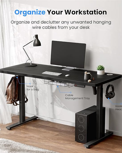 Electric Standing Desk Adjustable - 55 x 24 Inch Sit Stand up Desk with Cable Management - 3 Memory Preset Adjustable Height Desk Computer Home Office Desk - LeafyLoom