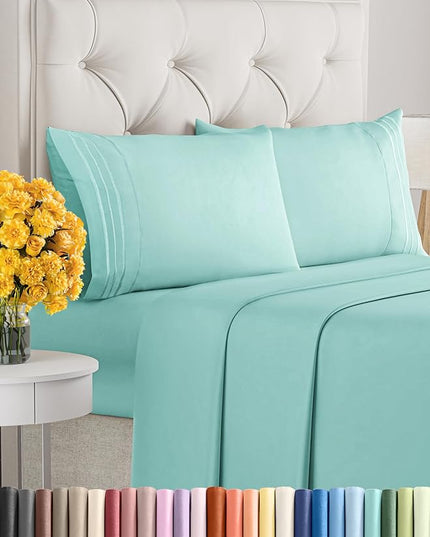 Cal King Size 4 Piece Sheet Set - Comfy Breathable & Cooling Sheets - Hotel Luxury Bed Sheets for Women & Men - Deep Pockets, Easy-Fit, Soft & Wrinkle Free Sheets - Spa Blue Oeko-Tex Bed Sheet Set - LeafyLoom