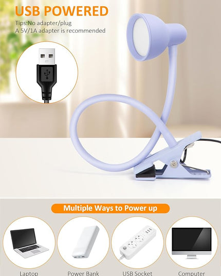 Clip on Lamp USB Reading Light, 3 Color Modes, 10 Brightness Dimmable, Flexible Gooseneck Desk Lamp with Clamp, Eye Care Clip on Light for Bed Headboard Desk Home Dorm - LeafyLoom