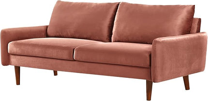 US Pride Furniture Kent Modern Velvet Sofa, Comfortable 3 Seater Couch for Living Rooms and Small Spaces, Ideal Studio Apartment Furniture with Sleek Design, Rose - LeafyLoom
