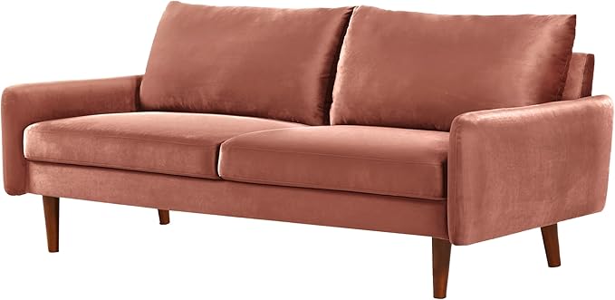 US Pride Furniture Kent Modern Velvet Sofa, Comfortable 3 Seater Couch for Living Rooms and Small Spaces, Ideal Studio Apartment Furniture with Sleek Design, Rose - LeafyLoom