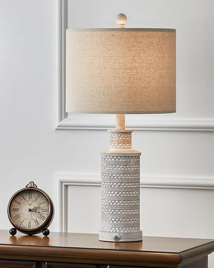 BOBOMOMO USB A+C 3-Way Dimmable Touch Control Table Lamp Set of 1 Vintage Rustic Farmhouse Traditional Nightstand Bedside Lamps(1 Bulb Included) - LeafyLoom