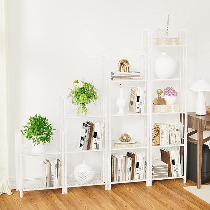 Bookshelf Storage Shelf Bookcase Freestanding Storage Stand for Living Room, Bedroom, Kitchen, Rust Resistance Easy Assembly Free Combination Multi-Functional Organizer (2 Tiers, White) - LeafyLoom